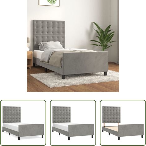 Kopfteil -  Bettgestell ohne Matratze Hellgrau 90x200 cm Samt (1/5)