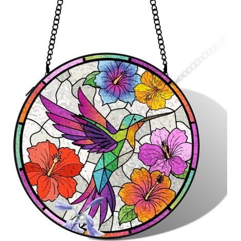 Suspension colibri vitrail attrape-soleil 25 cm décoration fenêtre oiseau lumineux cadeau anniversaire (1/5)
