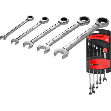 Jeu de clés mixtes à cliquet en acier CrV, 5 pièces, 8-19 mm, Vorstahl (1/5)