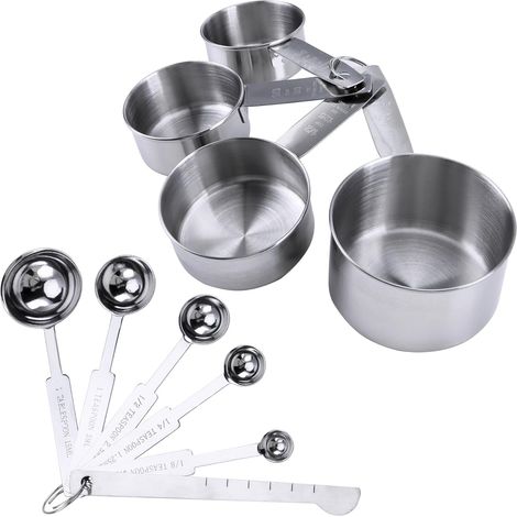 Measuring Cups, 10 pièces Ensembles de cuillères doseuses Cuillères et Tasses à mesurer en Acier Inoxydable avec Mesure Règle pour liquides et solides (1/5)