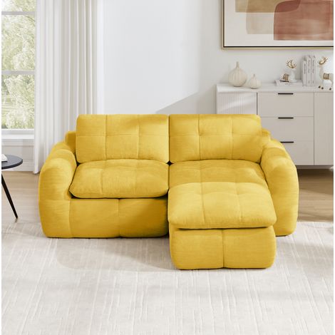 Sofá modular en L 194x160x68 cm de chenilla amarilla, sin montaje, para salón pequeño - MEUBLIV (1/5)