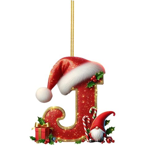 26 adornos de letras para árbol de Navidad, adornos colgantes con forma de letra para decoración navideña (J) (1/5)