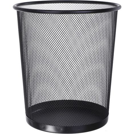 Corbeille à papier de bureau ronde en métal sans couvercle, poubelle de rangement en maille de fer pour la maison (noir - 23 x 26 cm - petite taille, 24 pièces/carton, comme illustré sur la figure) (1/5)