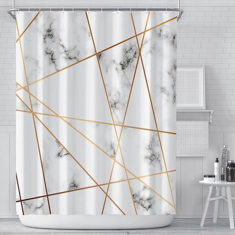 Rideau de Douche Marbre Blanc Résistant à la Moisissure Imperméable Anti Moisissure en Tissu Polyester Rideaux de Douche avec 12 Crochets 180x180cm (1/5)