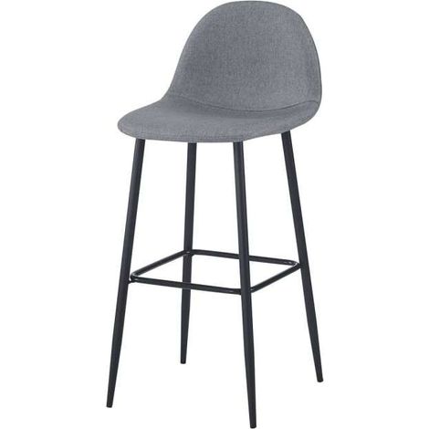 Pack de 2 taburetes JAMES de 45x50,5x102 cm con asiento tapizado gris y patas de acero negro (1/2)