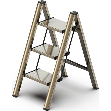 Escabeau 3 Marches Tabouret Pliable à Pédale Large Anti Domestiques Intérieurs