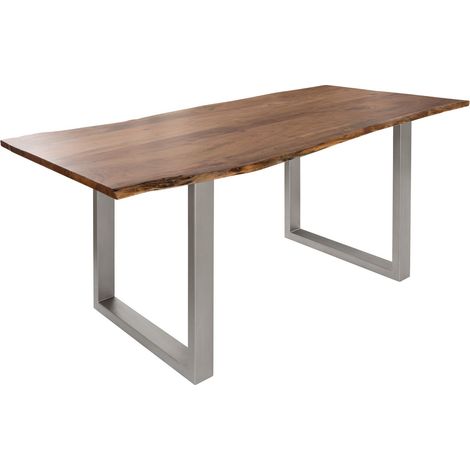 Baumtisch Akazie 120x90x76 natur Beine silber matt FREEFORM 3