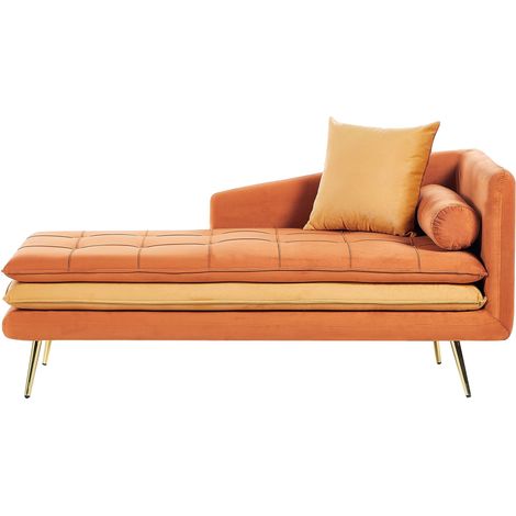 Chaise longue da salotto imbottita e spessa in velluto arancione Gonesse