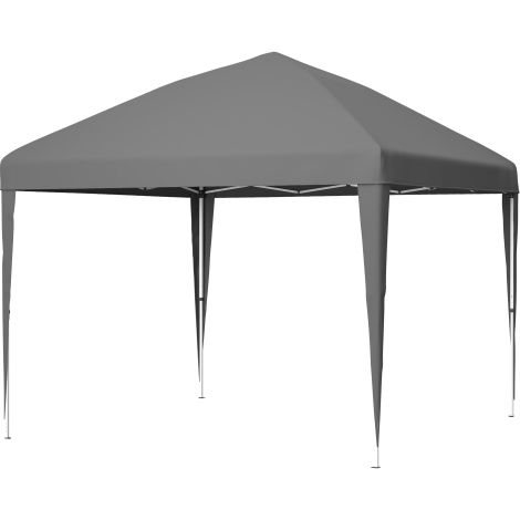 Gazebo pop-up pliable à hauteur ajustable en couleur grise, fourni avec quatre sacs de sable et sac de transport, abri pratique et léger pour jardin et extérieur. (1/4)