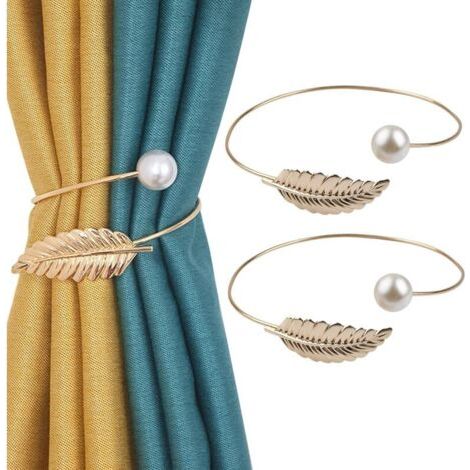 Lot de 2 embrasses de rideaux aléatoires torsadées - Boucles de corde décoratives en forme de feuilles de perles pour la maison et le bureau (doré) (1/4)