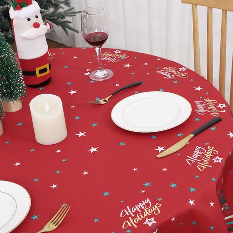 Nappe de Noël ronde imperméable et lavable – Décorations festives, anti-taches, étanche – Polyester rougeur, idéale cuisine/salle à manger – Intérieur/extensionérieur – Taille : Red bottom 60” round ( (1/5)