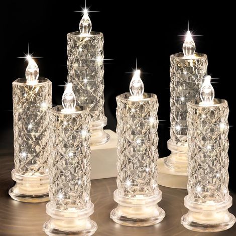 Velas LED sin llama, a pilas, ideales para decoración (transparentes, 6 unidades) (1/5)