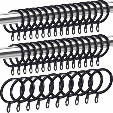 Anneaux de rideaux en métal, anneaux de suspension pour rideaux et tringles, anneaux à œillets coulissants drapés de 30 mm de diamètre intérieur (noir, paquet de 40) (1/4)