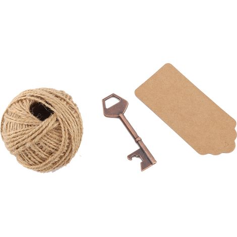 Ouvre-bouteille en forme de clé avec étiquette et ficelle, cadeau idéal pour les invités de mariage (50 pièces). (1/5)