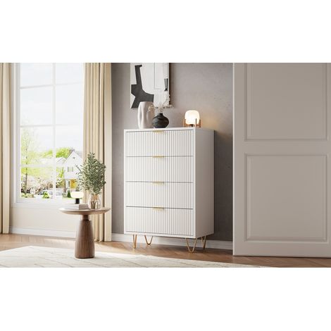 Pergar – Commode étroite 60 x 34 x 91 cm – 4 tiroirs – MDF blanc résistant à l'eau – Meuble de rangement pour salon, chambre, couloir (1/5)