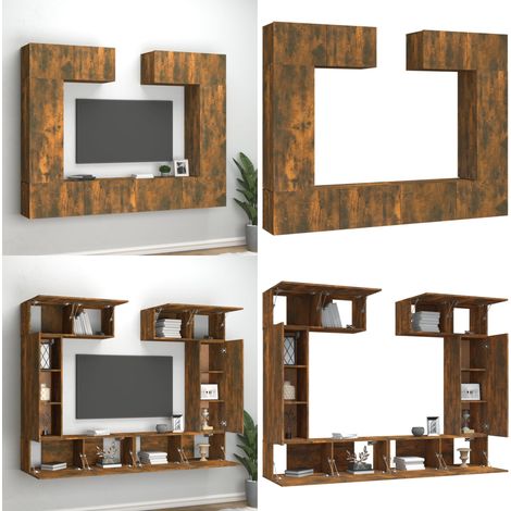 6-tlg. TV-Schrank-Set Räuchereiche Holzwerkstoff - TV-Schrank - Holzwerkstoff Möbel - Wohnzimmer Dekoration - Regal - Wandregal - Home & Living (1/5)