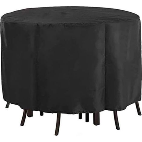 Housse ronde pour table et chaise de bar - Résistante aux intempéries - Matériau 210D - Anti-UV - Noir - 185 x 110 cm (185 x 110 cm) (1/5)