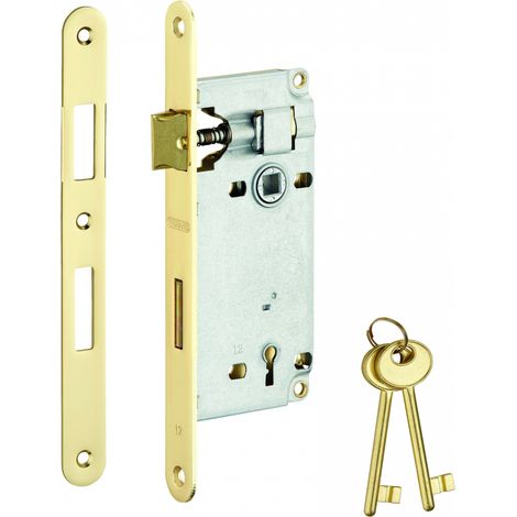 Serratura ECO da incasso, asse 45 mm, interasse 75 mm, frontale ottonato, 2 chiavi – THIRARD (1/2)