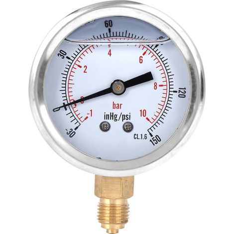 Manomètre Radial - 60 mm - Échelle -1 à 10 Bar - Raccord 1/4 BSP - Pour Huile et Vide - 1 Pièce (1/5)