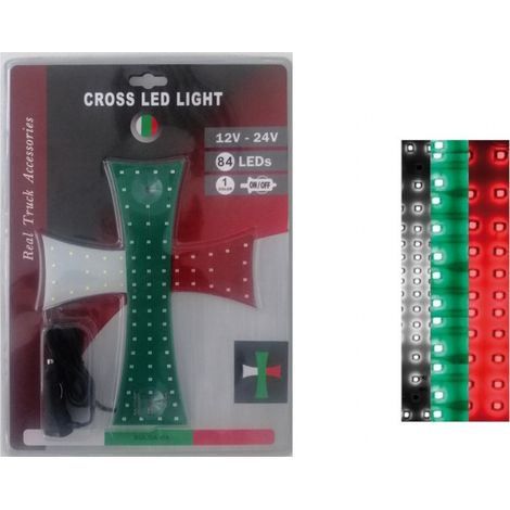 LED-Leuchtkreuz weiß-grün-rot BG Bulgarien Flagge 84 LEDs 12V/24V 245 x 200 mm