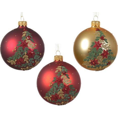 Palline per albero di Natale in vetro Rosso e oro con albero da 8 cm, confezione da 6 pezzi