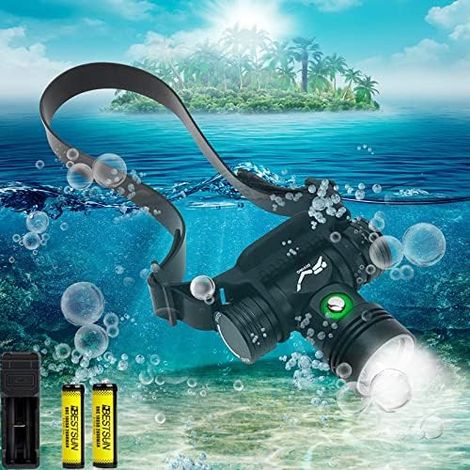 Lampe frontale étanche 2000 lumens – Rechargeable IPX8 avec 3 modes – Pour plongée, natation et camping – Angle de rotation 90° (1/4)