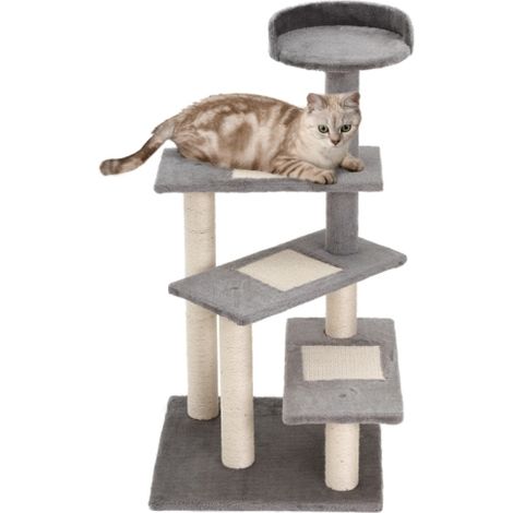 Tiragraffi per gatti, albero gioco, palo per graffiare con scaletta, 5 livelli, beige/grigio, 48,5 x 48,5 x 100 cm (L x P x A), in loco (1/5)