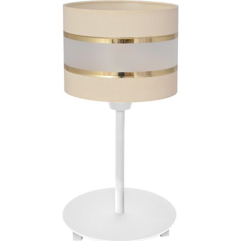 Helam HELEN Lampe à Poser Abat-Jour Rond Ecru, Doré, Blanc 20cm