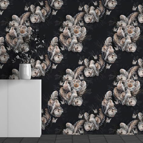 Papier peint panoramique - Motif Fleurs Oiseaux - 130 cm x 81 cm (1/3)
