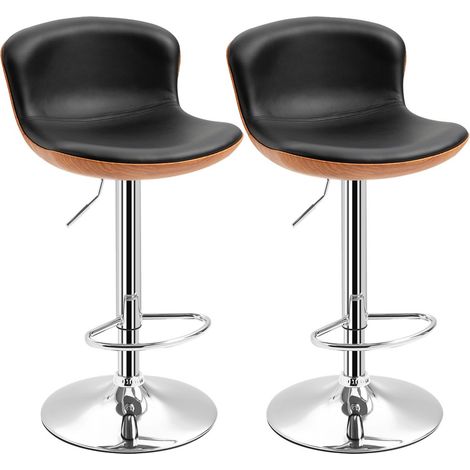 Tabouret de bar réglable et pivotant ensemble de 2 avec dossier et repose-pieds - Structure robuste supportant 120kg dimensions 46x53 5x85-106cm - Similicuir noir pour cuisine et salle à manger (1/5)