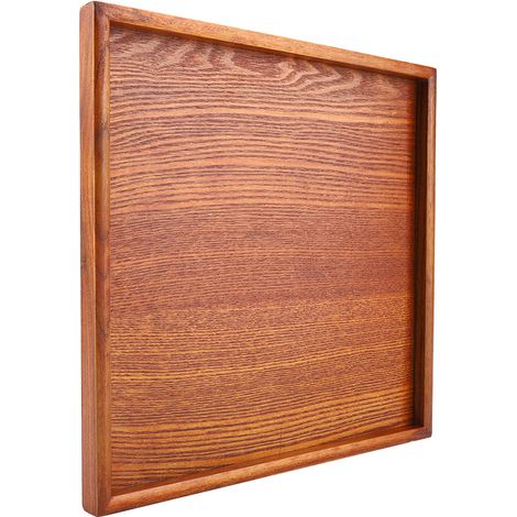 Plateau carré en bois massif pour thé, café, sushis et en-cas, idéal pour cafés et restaurants (30 x 30 cm) (1/5)