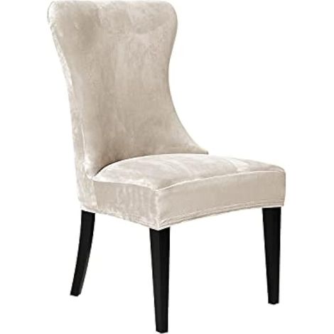 Lot de 1 housse de chaise en velours beige à ailettes, résistante, amovible, lavable et réutilisable – Pour salle à manger, banquet, décoration d'intérieur (beige) (1/5)