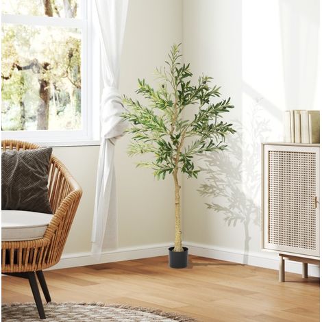 Pianta artificiale di ulivo 150 cm verde con 720 foglie e 32 olive, vaso stabile (1/5)