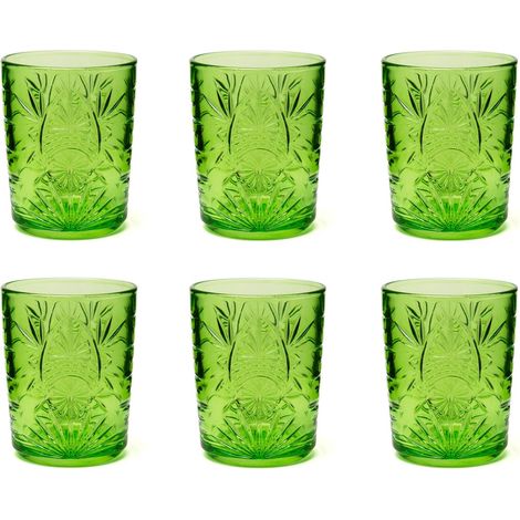 Color Tumbler Lot de 6 verres en verre décorés, multicolore, décor en relief, 350 ml, 8 x 10 cm (vert) (1/5)