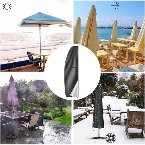 Funda para sombrilla voladiza,Funda para muebles de exterior,Protege tu sombrilla,Tejido Oxford resistente a desgarros,205 x 25 x 40 cm,Negro (1/5)