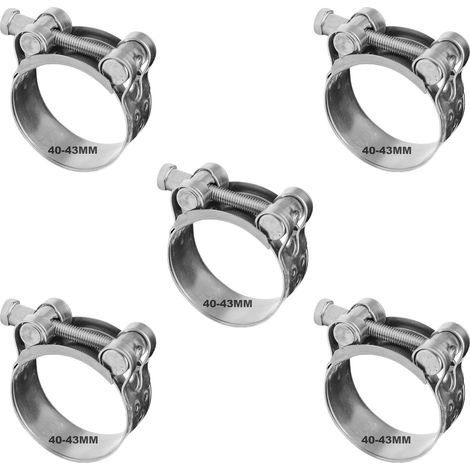 Collier à boulon en T - Lot de 5 pièces 40-43mm, acier inoxydable Colliers de tuyau durables, Collier d'échappement (1/3)