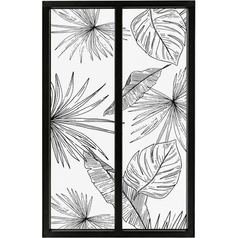 Verrière atelier intérieure aluminium noir 2 vitrages 69 x 117 cm - Décor végétal - Lamnar Noir - noir et transparent - Verre trempé (1/5)