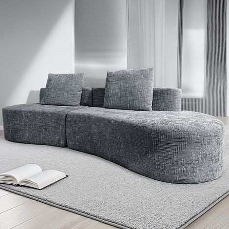 Canapé modulaire 4/5places Gris, assise extra profonde de 95cm, revêtement en lin de qualité supérieure, sans assemblage (1/5)