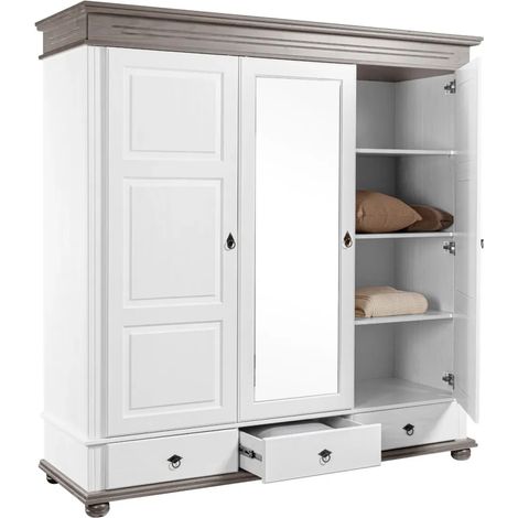 Armadio Camera da Letto 3 Ante con Specchio in Legno Bianco Grigio (1/5)