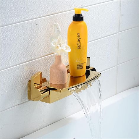 Robe d'or Bathtub Douche Robinet Set en Laiton Baignoire Robinet Tapis Chauds Chaud et Froid Mélangeur avec Waterheld Waterfall Bathtub Tap Tap Noir(Gold 1) (1/5)