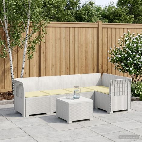 Canapé de Jardin Modulaire 5 Places avec Table Basse et Coussins Aspect Rotin PP Blanc - PANGIVO (1/5)