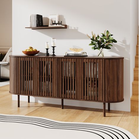 Sideboard 160 x 40 x 70 cm aus MDF, 4 perforierte Türen, Metallfüße, Walnuss OKMYHOME (1/5)