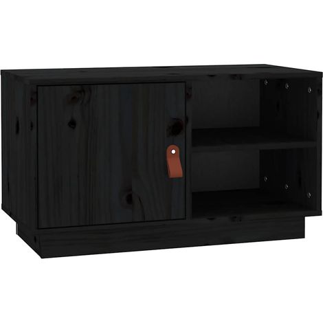 Meuble TV, Étagère TV, Meuble de Salon, Noir 70x34x40 cm Bois de pin massif OIB3431E (1/5)