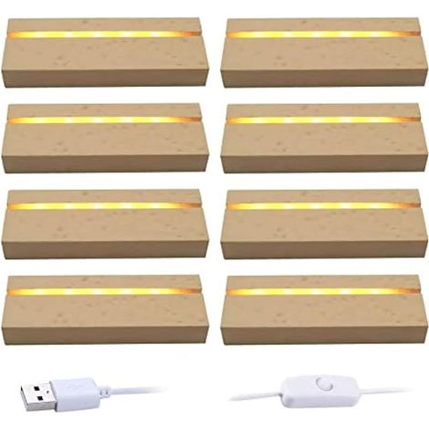 Support d'affichage à LED, support de base lumineux en bois rectangulaire USB pour plaque acrylique DIY de 3 mm d'épaisseur, lumière blanche chaude (8) (1/5)