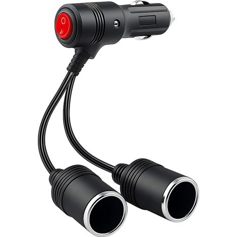 Double Cigarette Lighter Extension Cable, 12 V 24 V Cigarette Lighter Splitter Socket with Switch and LED Indicator, Auto Power Adapter, DC Plug (1/5)