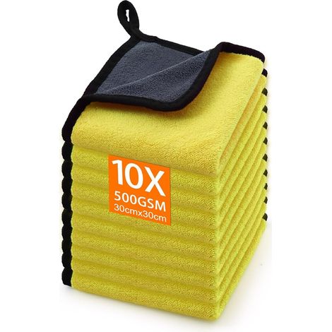 Paquete de 10 paños de limpieza de microfibra para coche, 500 g/m², sin pelusa, muy absorbentes, para coches, motocicletas, hogar, cocina, cuidado, 30 unidades (1/5)