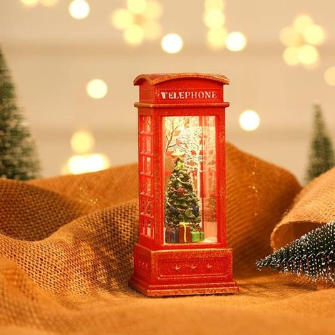 Farol de cabina telefónica roja vintage de Londres, adornos navideños, Papá Noel portátil, muñeco de nieve, luz de llama de árbol de Navidad para decoración de fiestas navideñas (1/5)