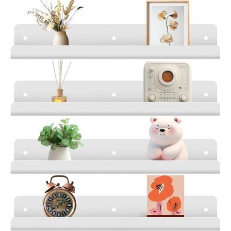 Lot de 4 Étagères Murales en Acrylique, Blanc Etagere Murale sans Percage, Étagère Flottante en 30 cm avec Vis, pour Salle de Bain, Salon et Chambre à Coucher, Bibliothèque, Décoration (1/5)