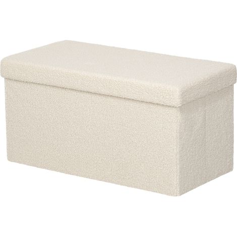 Sitzbank mit Stauraum, faltbar Polsterbank, Bettbank mit Samtoptik, Sitztruhe für Flur Schlafzimmer Wohnzimmer, 76 x 38 x 38 cm Cremeweiß