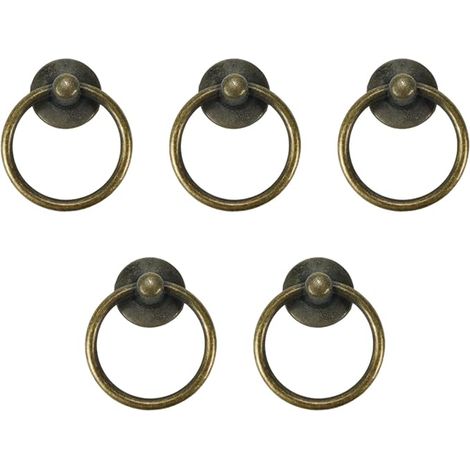 5 Stück 4,3 cm Metall-Ring-Zugknöpfe für Schrank, Kommode, Schublade, Schrank, antike Polsterung mit Schrauben (Vintage-Bronze) (1/5)